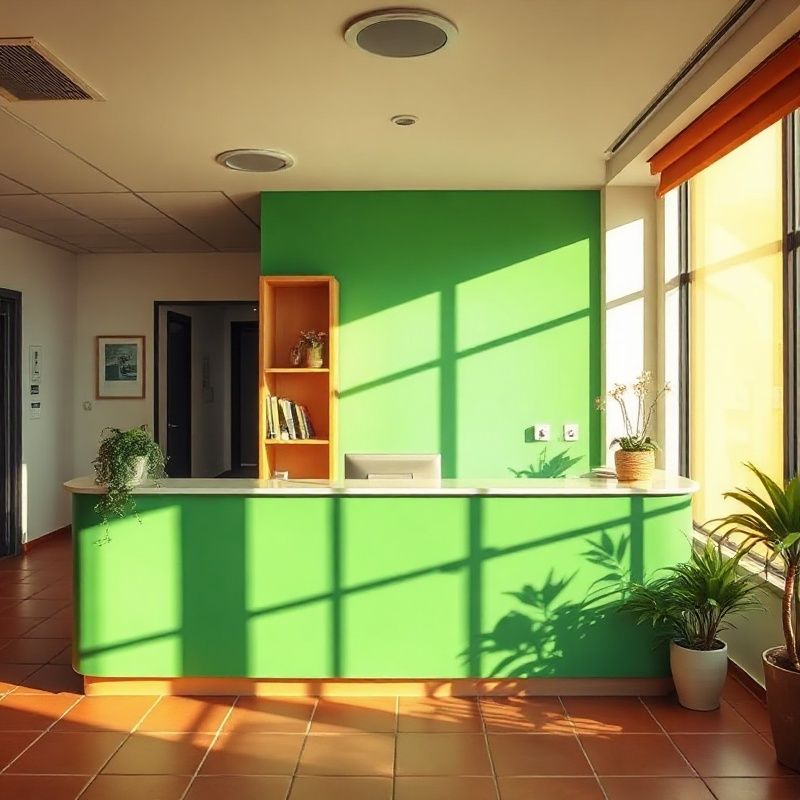 Recepción luminosa de la oficina de Casa Flores en Valencia