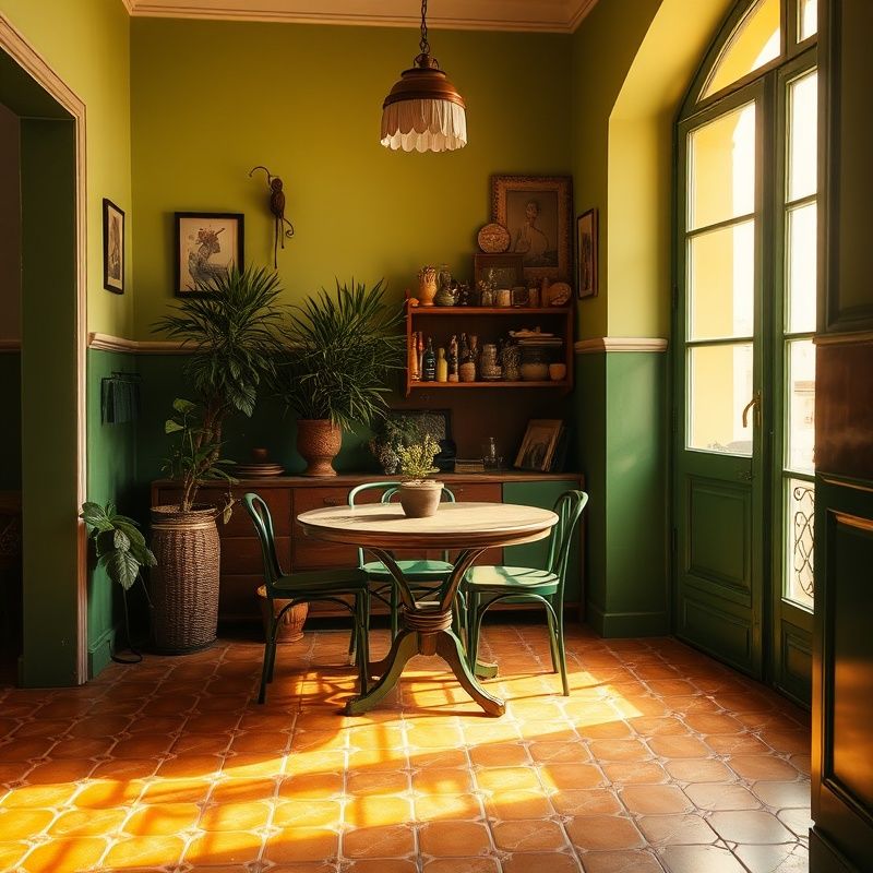 Interior valenciano con paleta verde fresca y luz natural