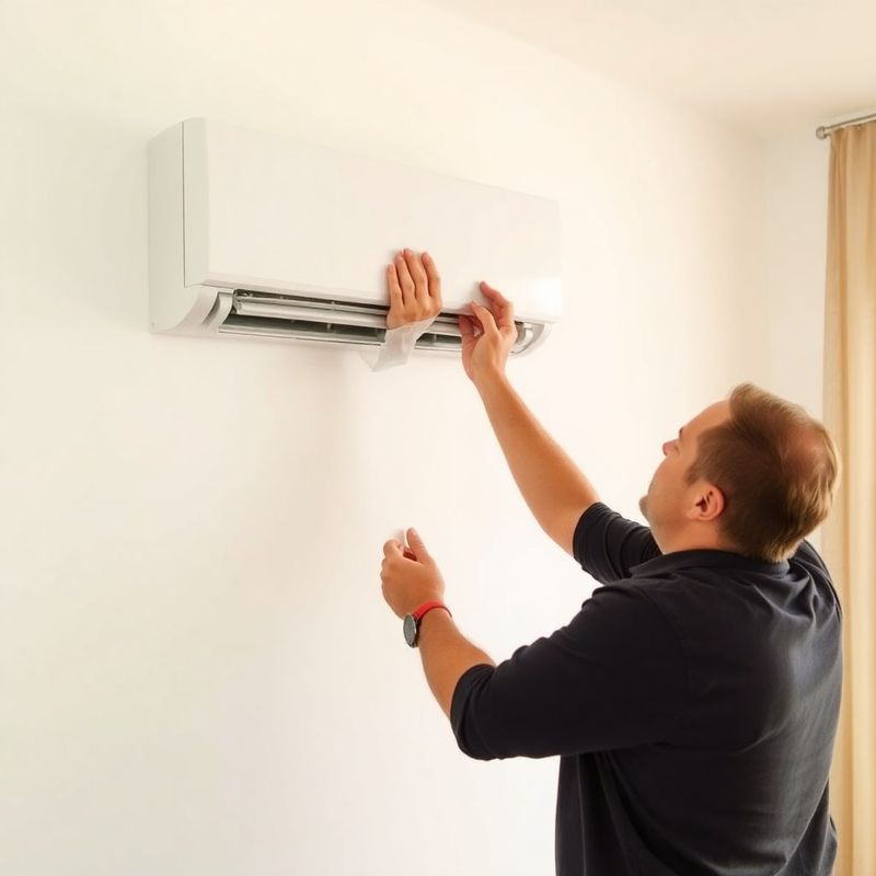 Profesional instalando un equipo de aire acondicionado en un piso valenciano