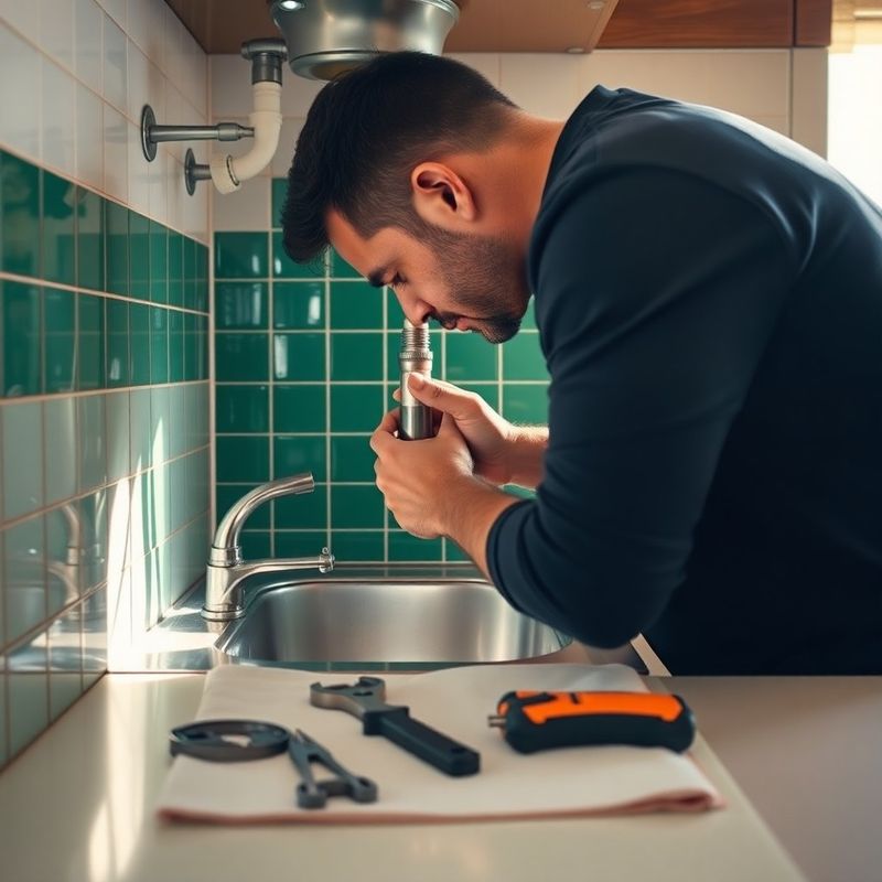 Técnico inspeccionando la fontanería bajo un fregadero en Valencia